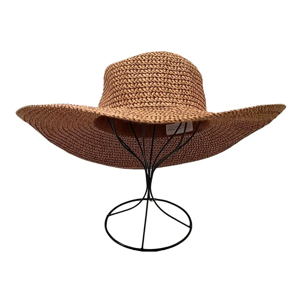 Four Buttons Spring Summer Floppy Woven Wide Brim Garden Sun Hat Beach Vacation